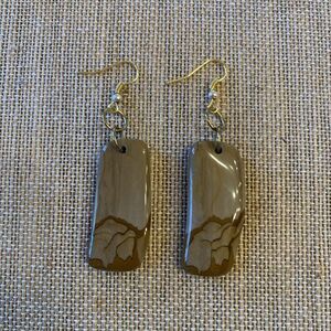 Landscape Jasper Drop Dangle Earrings Polished Natural Stone Hypoallergenic Gift